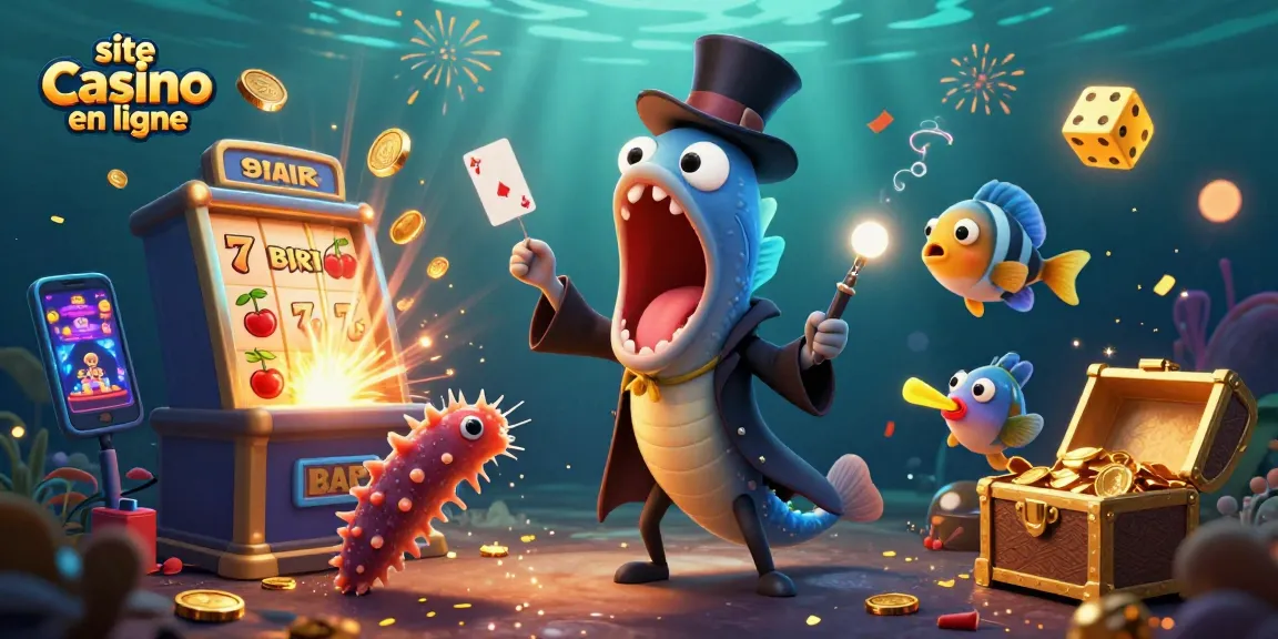Profitez d'un spectacle magique sur le site casino en ligne avec un poisson angler et une anguille faisant des tours de carte.