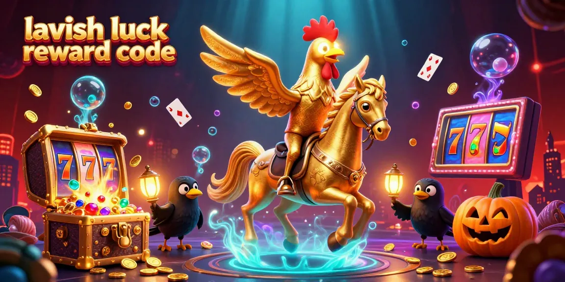 Experience the excitement of the lavish luck reward code in this vibrant casino scene filled with golden treasures and gaming elements.