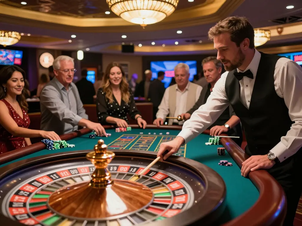 Action-packed roulette game at c168 casino, players eagerly placing bets amid lively atmosphere.