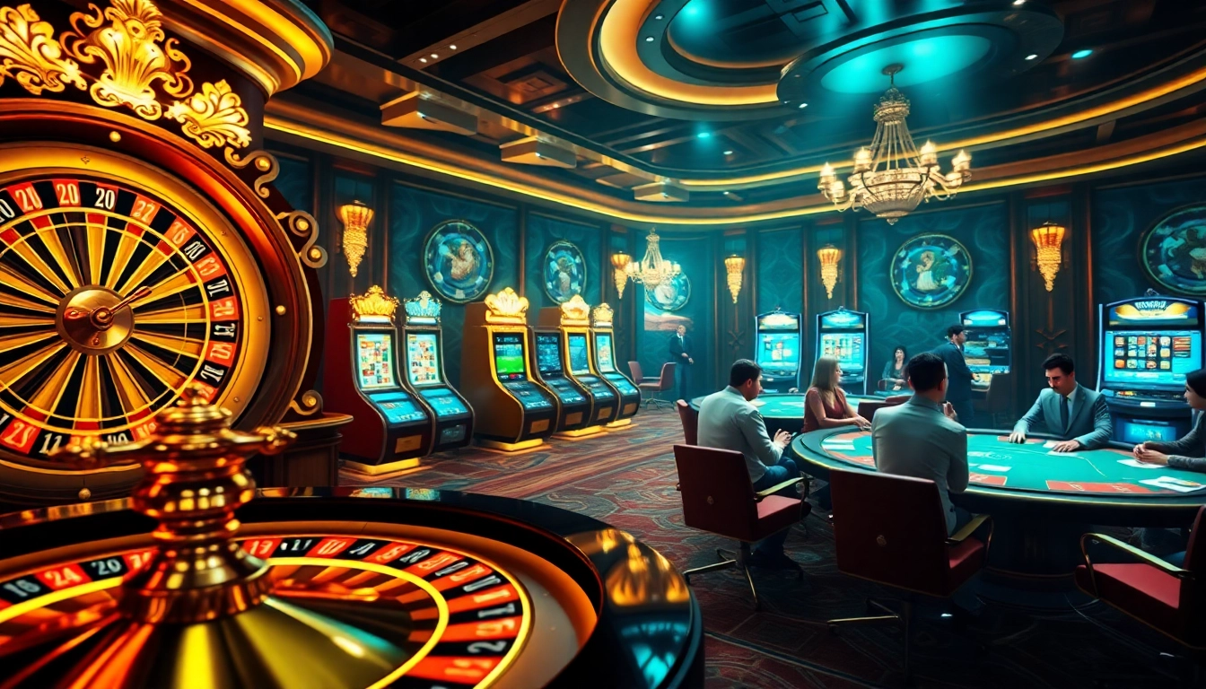 Découvrez l'excitation du casino en ligne argent réel avec une scène vibrante d'action de roulette et de poker.
