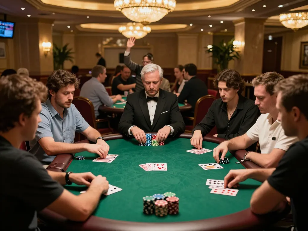 Players enjoying an exciting poker game at mb88 casino, showcasing strategy and social interaction in a vibrant setting.