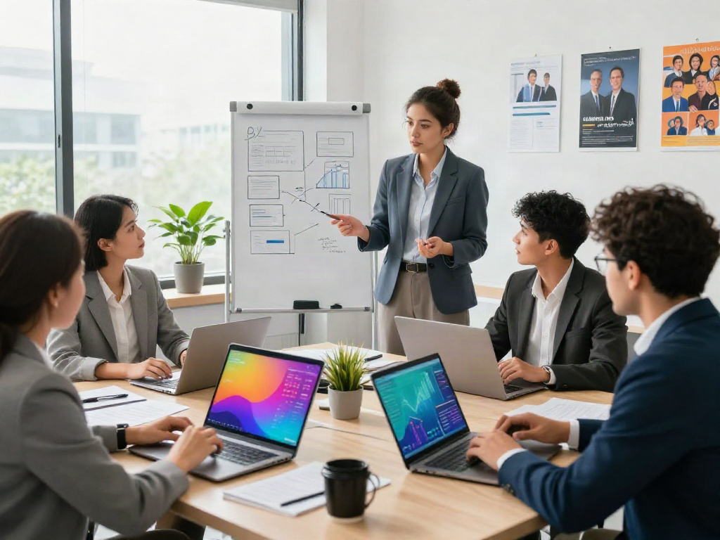 Banorte empresas teamwork in a modern office meeting discussing financial strategies.