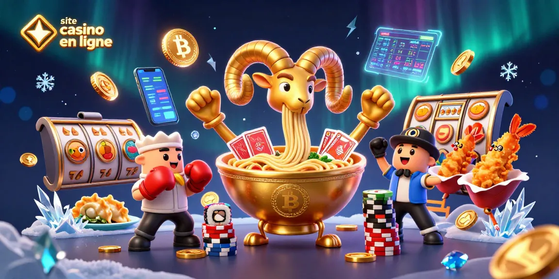 Le site casino en ligne avec un bol de ramen géant, des pièces de crypto et des personnages amusants.