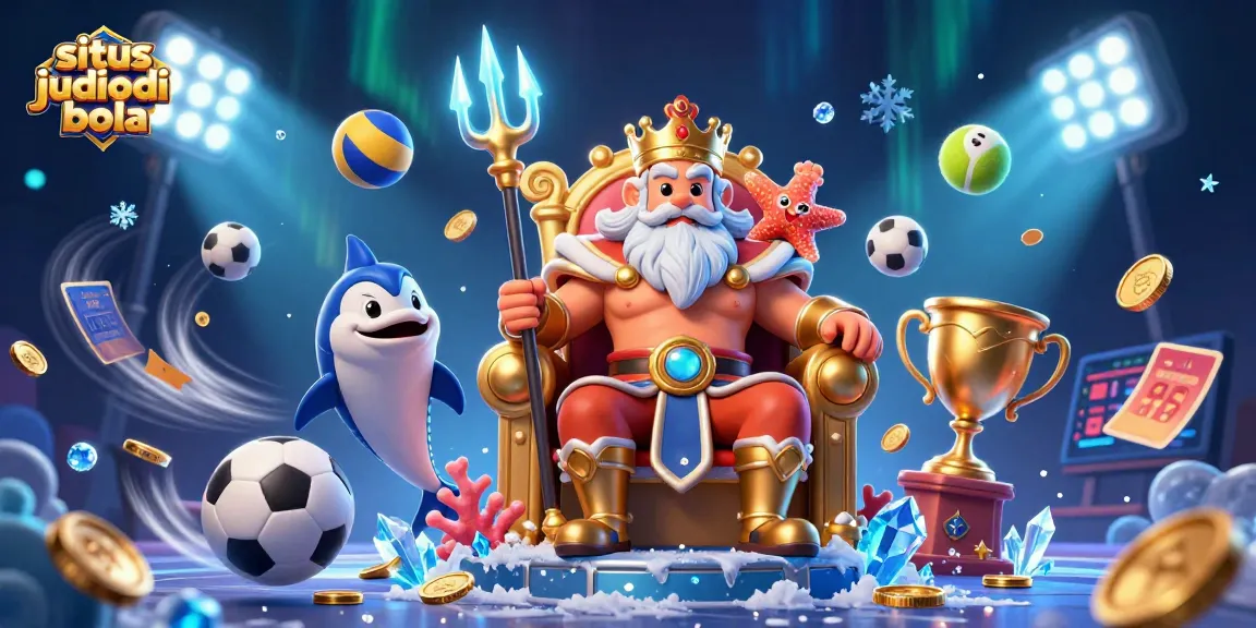 Experience the excitement of situs judi bola with a vibrant 3D illustration showcasing sports betting elements and fun characters.