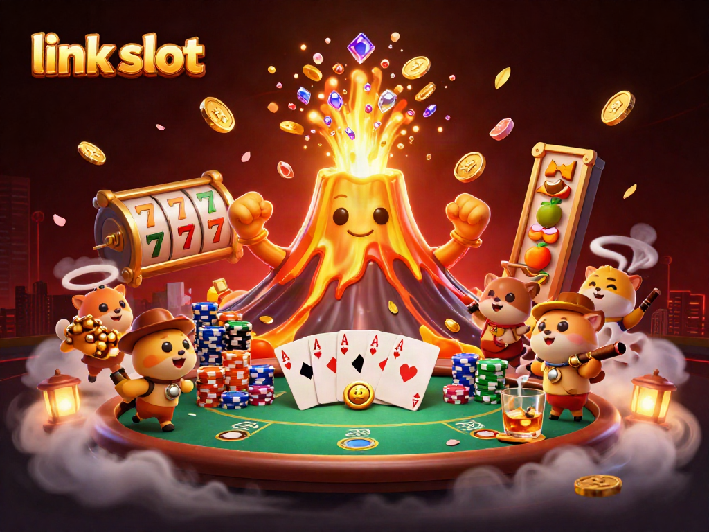 Slot slot menyenangkan dengan karakter dan simbol beruntung yang menciptakan suasana kasino yang kaya.