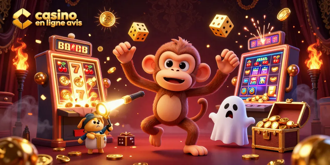 Explorez l'univers du casino en ligne avis avec un singe poltergeist joueur et un chiot chasseur de fantômes.