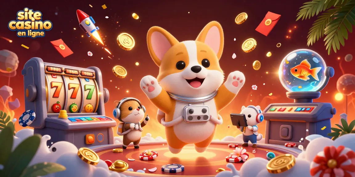Jouez sur le site casino en ligne avec un corgi astronaute et des éléments de jeux flottants fascinants.