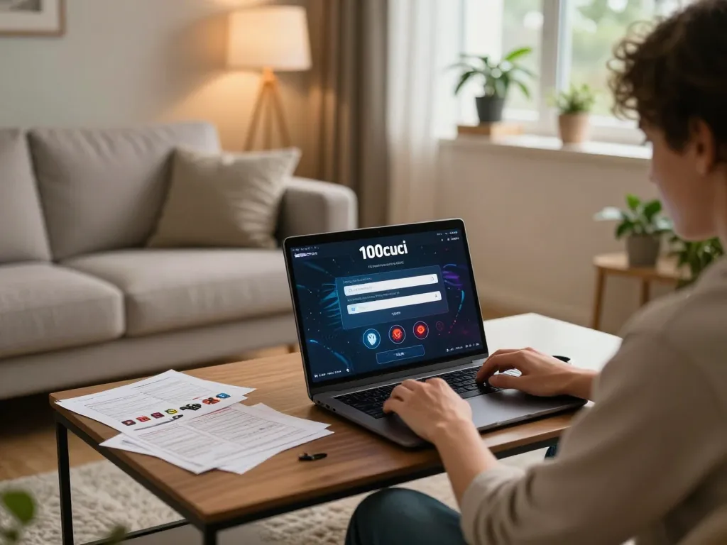 Engaging in online casino gaming with 100cuci login from a cozy home setup.