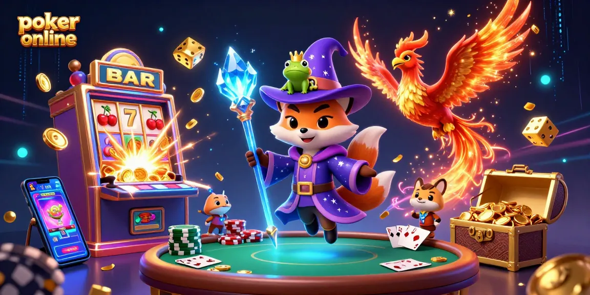 Jouez au poker en ligne avec des jetons, des cartes et des éléments dynamiques dans une illustration vibrante.
