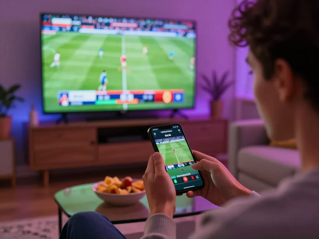 Cakhiatv viewer enjoying a live sports betting experience on a smartphone while watching a match.