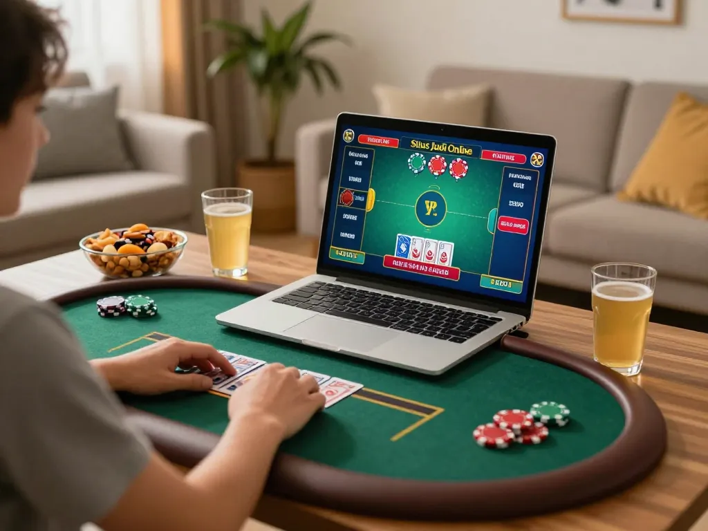 Pemain yang terlibat menikmati Situs Judi Online di rumah dengan pengaturan permainan dealer langsung dan suasana yang nyaman.