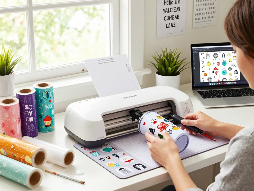 Cricut SVG bundle showcased in a vibrant home crafting workspace with various colorful designs and cheerful atmosphere.