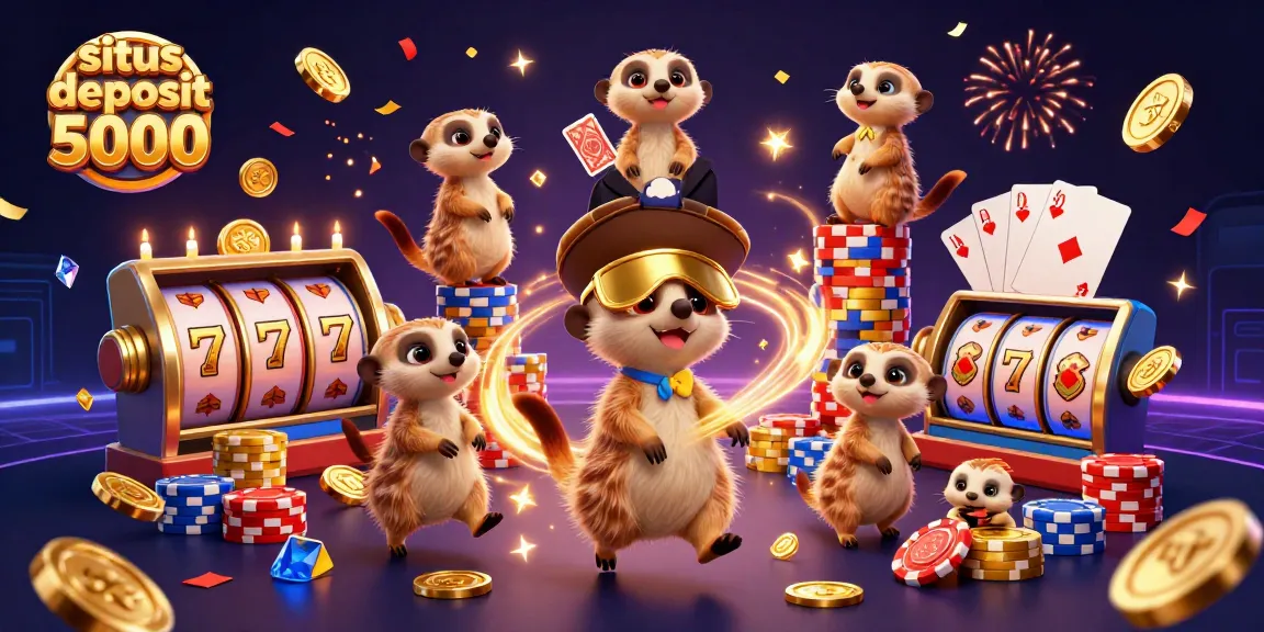 Immerse yourself in the excitement of situs deposit 5000 with this dynamic illustration featuring meerkats in a vibrant casino scene.