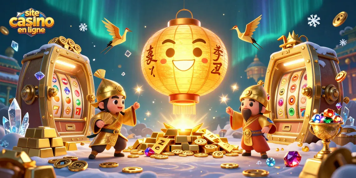 Profitez d'un site casino en ligne avec des personnages en 3D inspirés des lanternes au-dessus d'un casino vibrant.