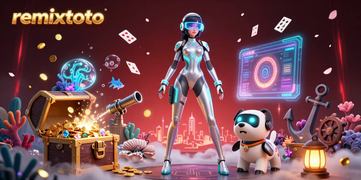 Experience remixtoto's vibrant gameplay with a futuristic woman and robot dog in an energetic casino scene.