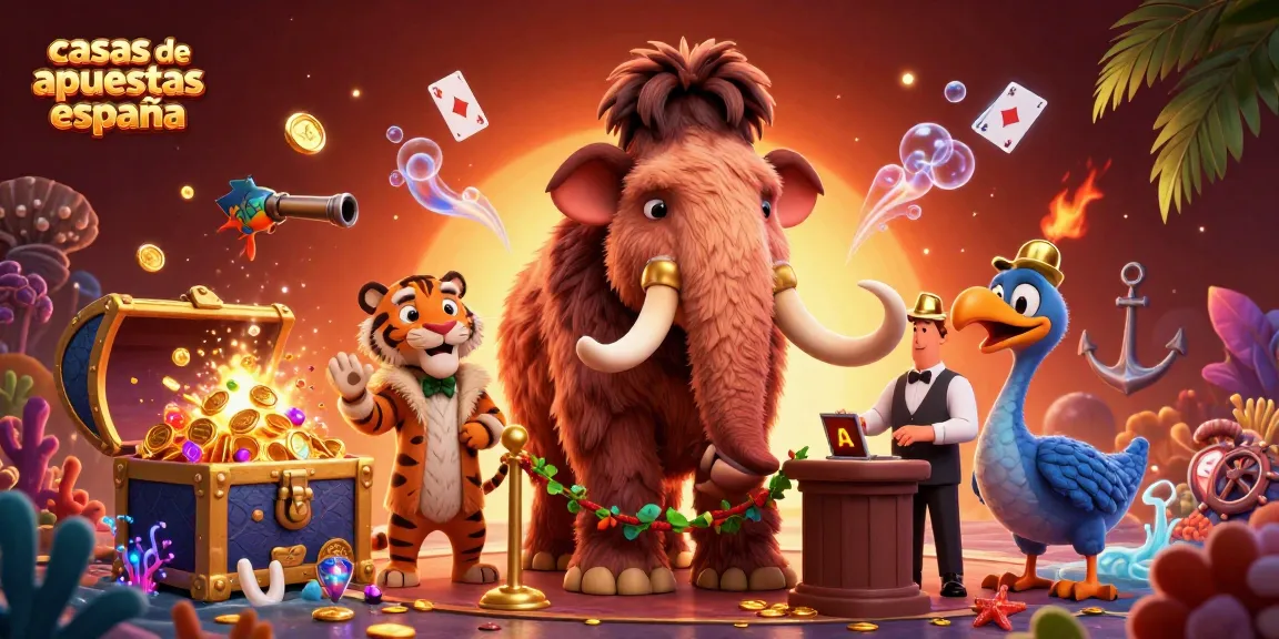 Apuesta en las casas de apuestas España con una escena vibrante de un mamut y un tigre en un casino.