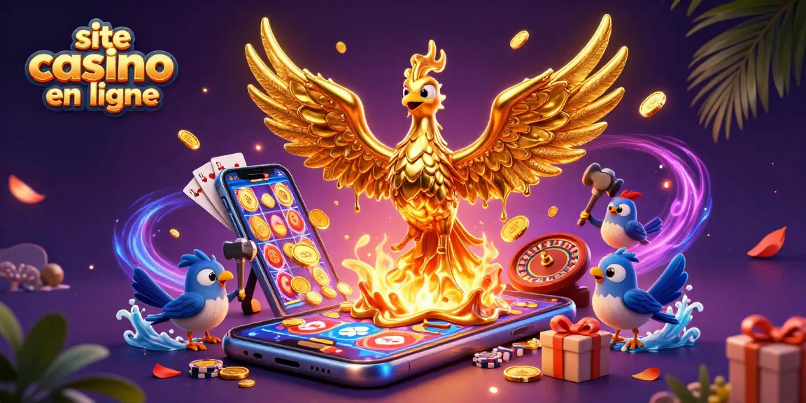 Découvrez le site casino en ligne avec un phénix doré et des jeux dynamiques autour.