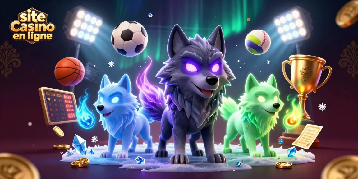 Illustration dynamique représentant le site casino en ligne avec des loups fantômes et des éléments de jeu