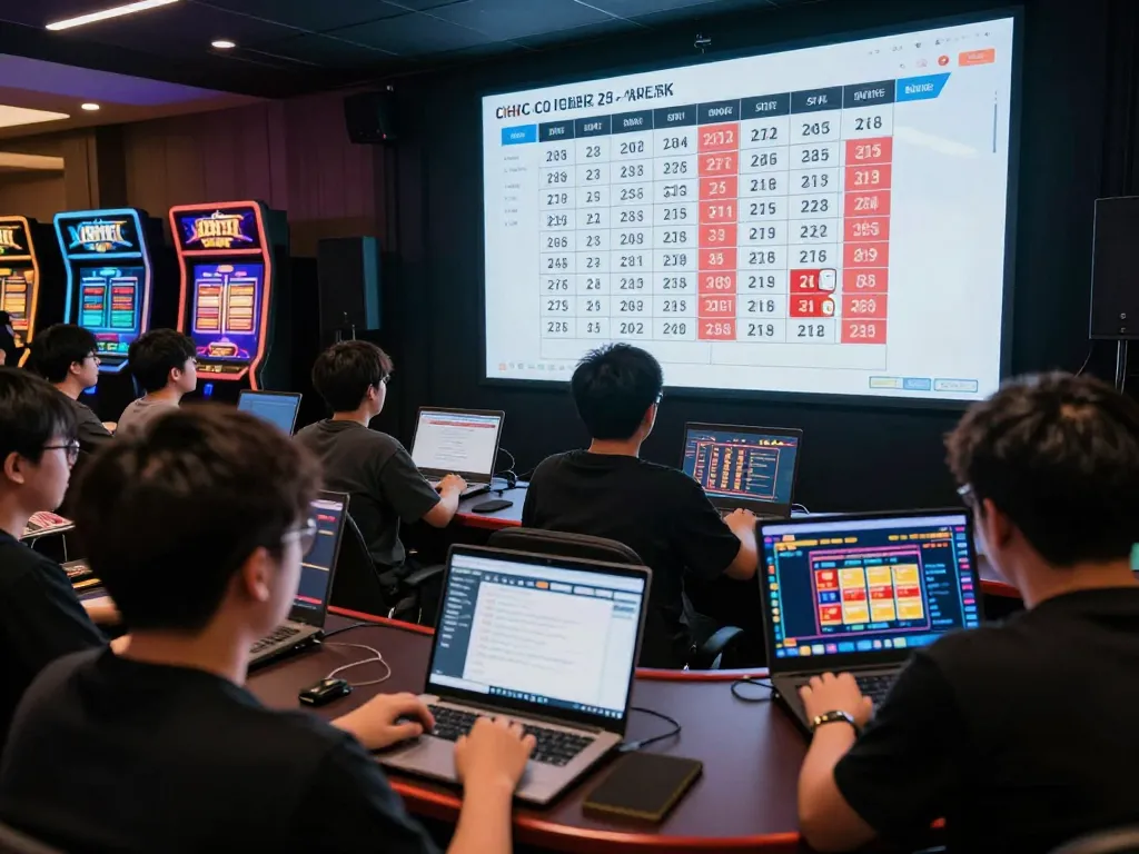 Engaging atmosphere during live draw hongkong, players anticipating results and discussing strategies in an online casino.