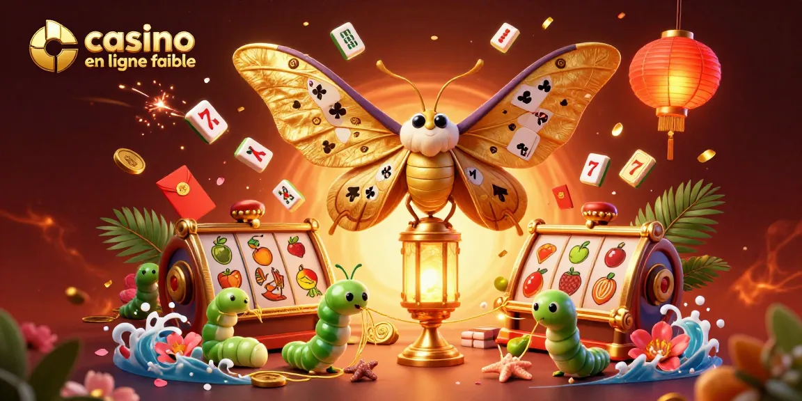 Profitez d'une illustration sur le thème du casino en ligne fiable avec un papillon atlas et des éléments de jeu captivants.