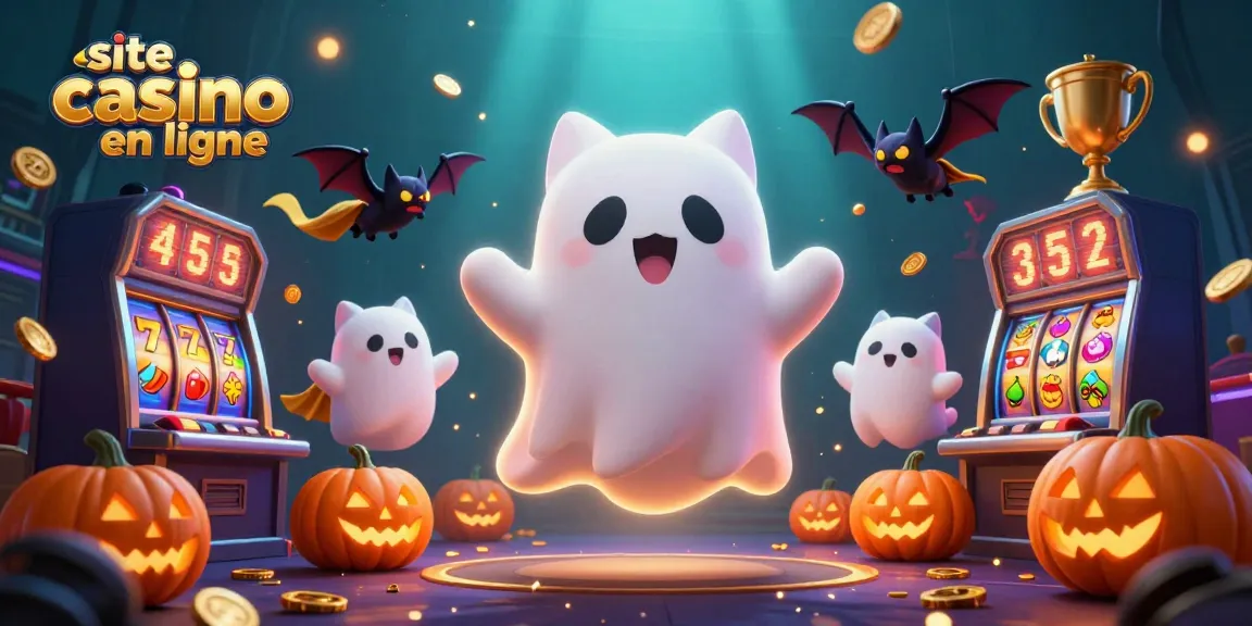 Visitez un site casino en ligne captivant avec un chat fantôme et des éléments de jeu brillants.