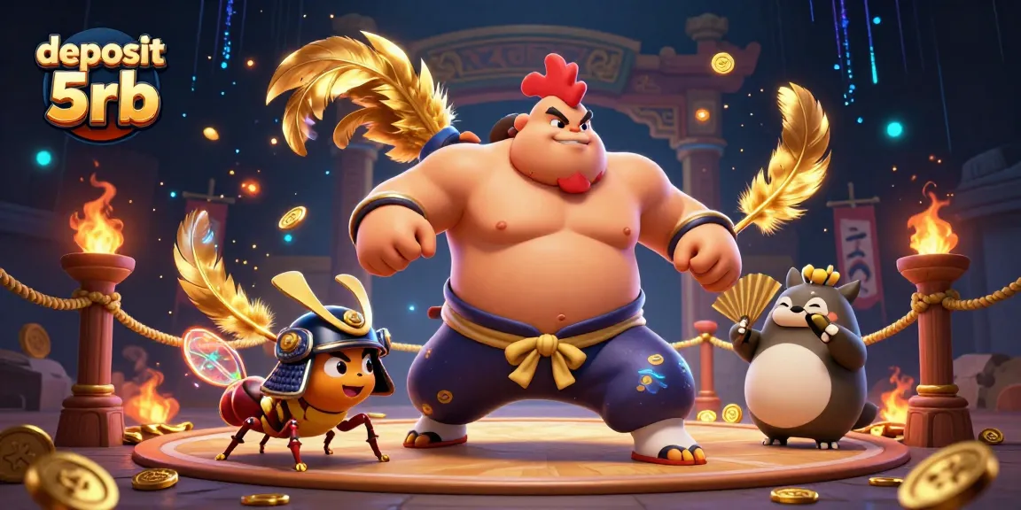 Engage with deposit 5rb in thrilling casino action featuring a powerful sumo rooster and samurai cricket.