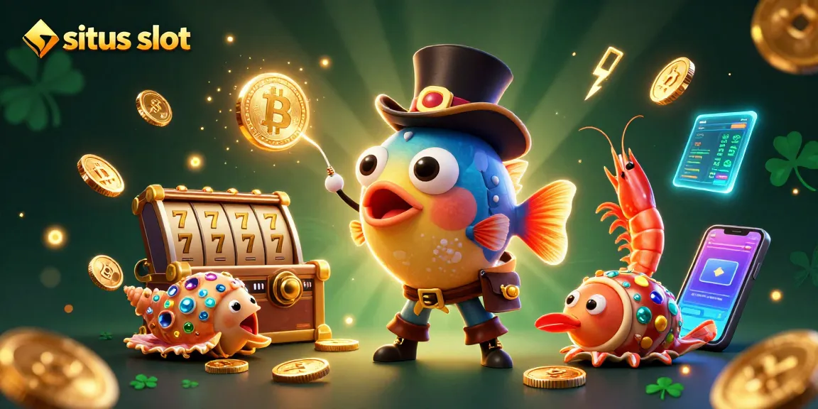 Menangkan jackpot di situs slot terbaik bersama karakter unik dikelilingi koin emas dan simbol keberuntungan.