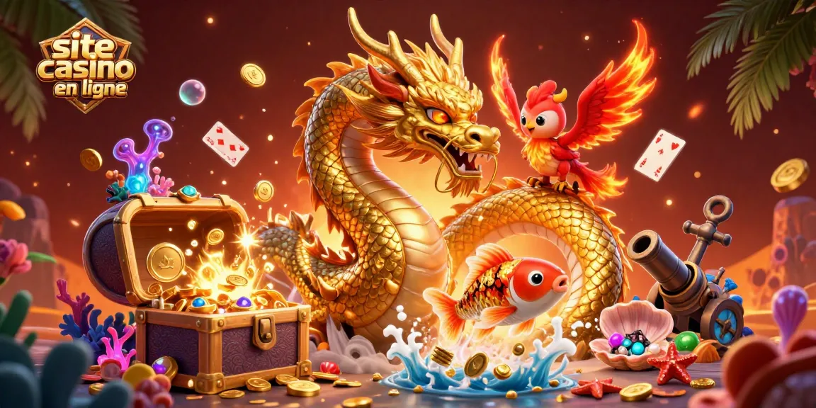 Le site casino en ligne offrant une scène magique avec un dragon chinois doré et un phoenix, remplie de pièces d'or.