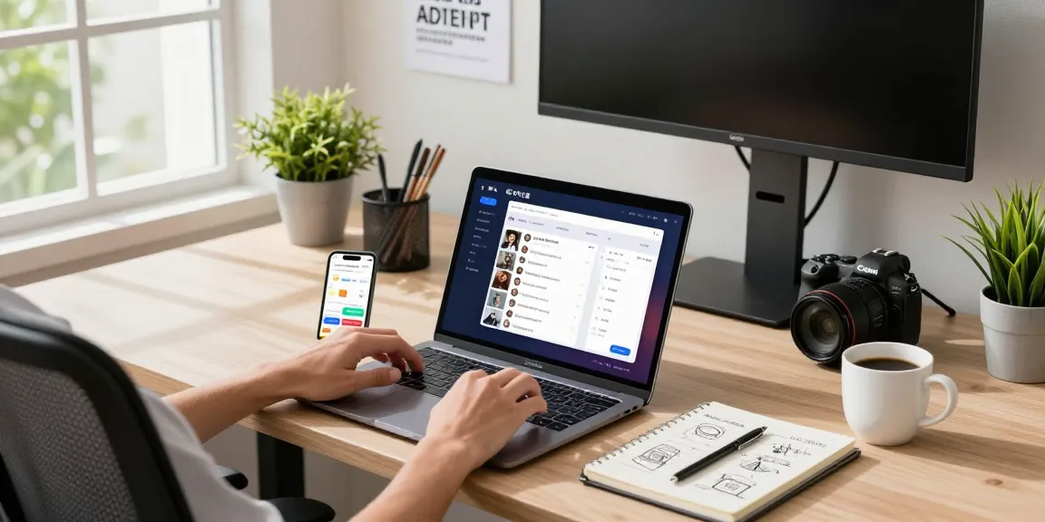 Exploring 纸飞机中文版 app in a modern tech workspace with laptop and mobile device, showcasing user engagement.