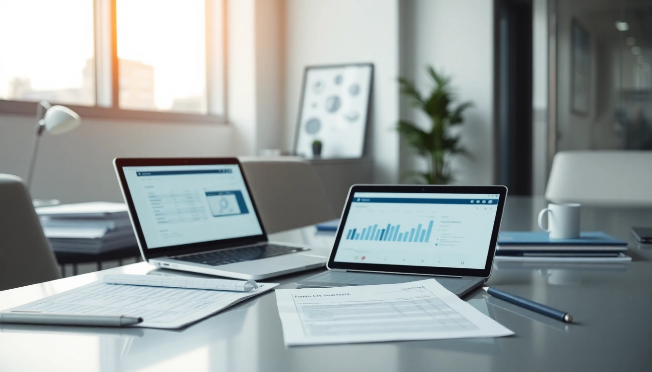 Corporate Tax Return Filing in UAE, modern office setup with financial documents and tax software