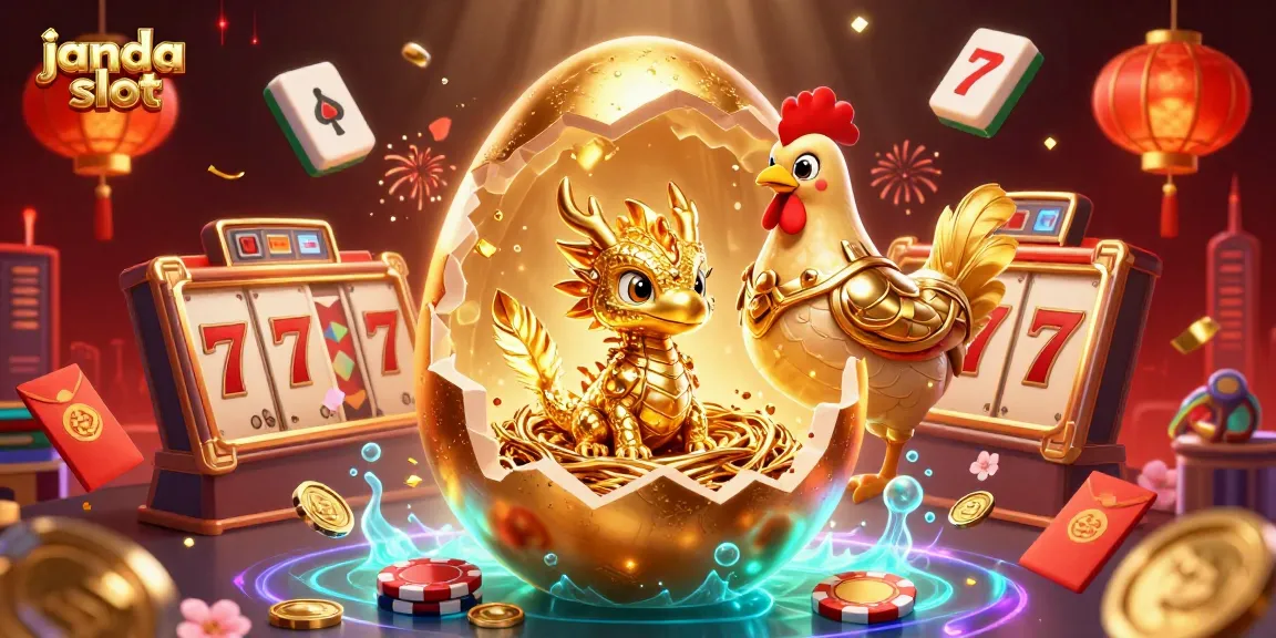 Janda slot menampilkan telur emas dengan naga kristal dalam suasana penuh slot dan kemeriahan.