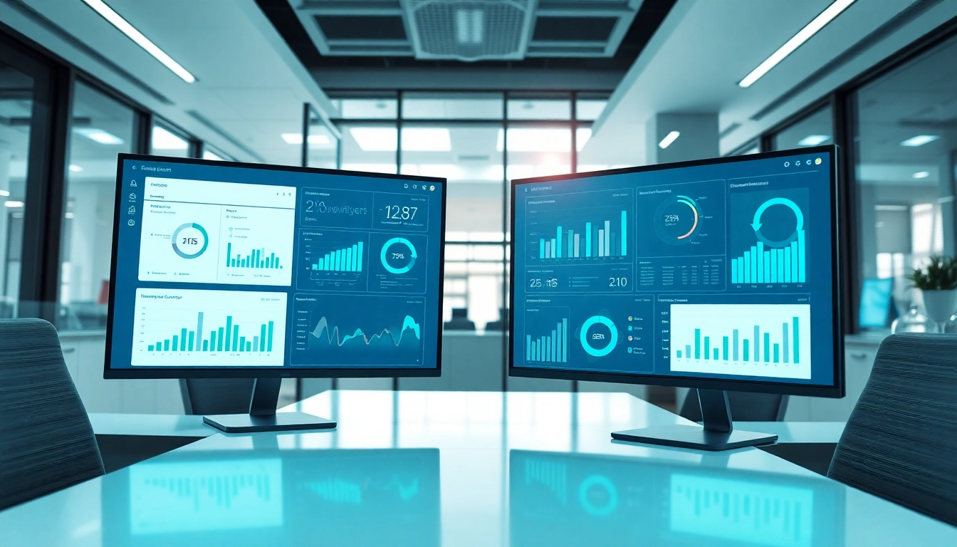 Illustration of enterprise assistant SaaS software in a dynamic office environment highlighting user analytics.