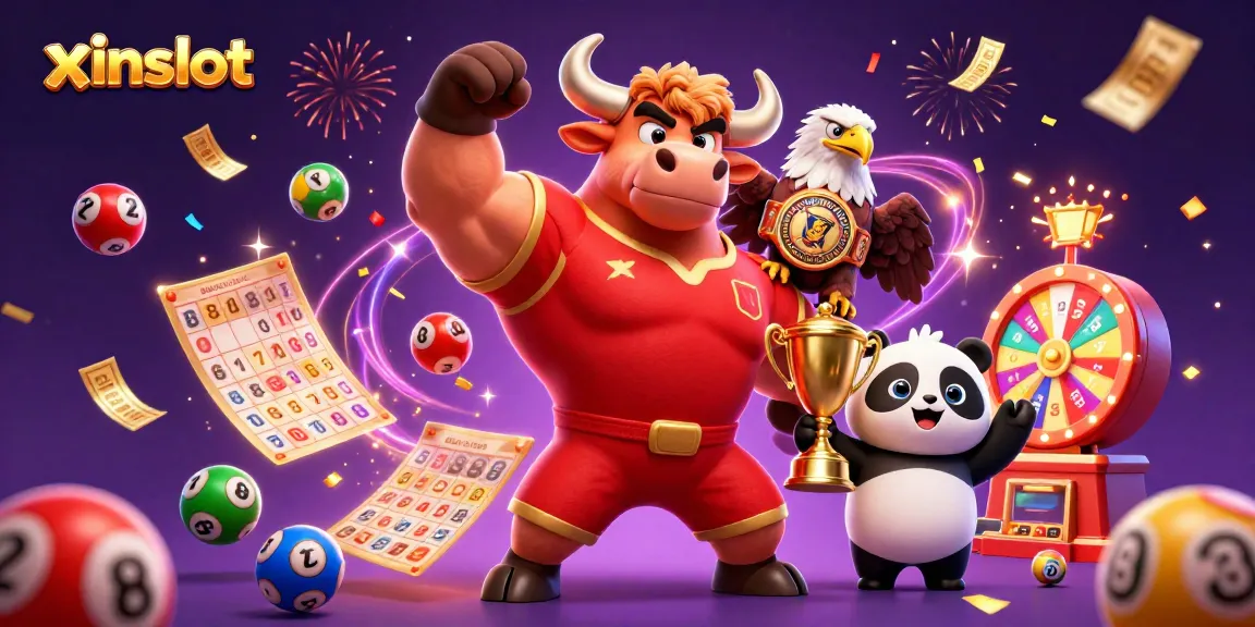 Experience the excitement of winning big at xinslot with dynamic characters and vibrant game elements in this lively illustration.