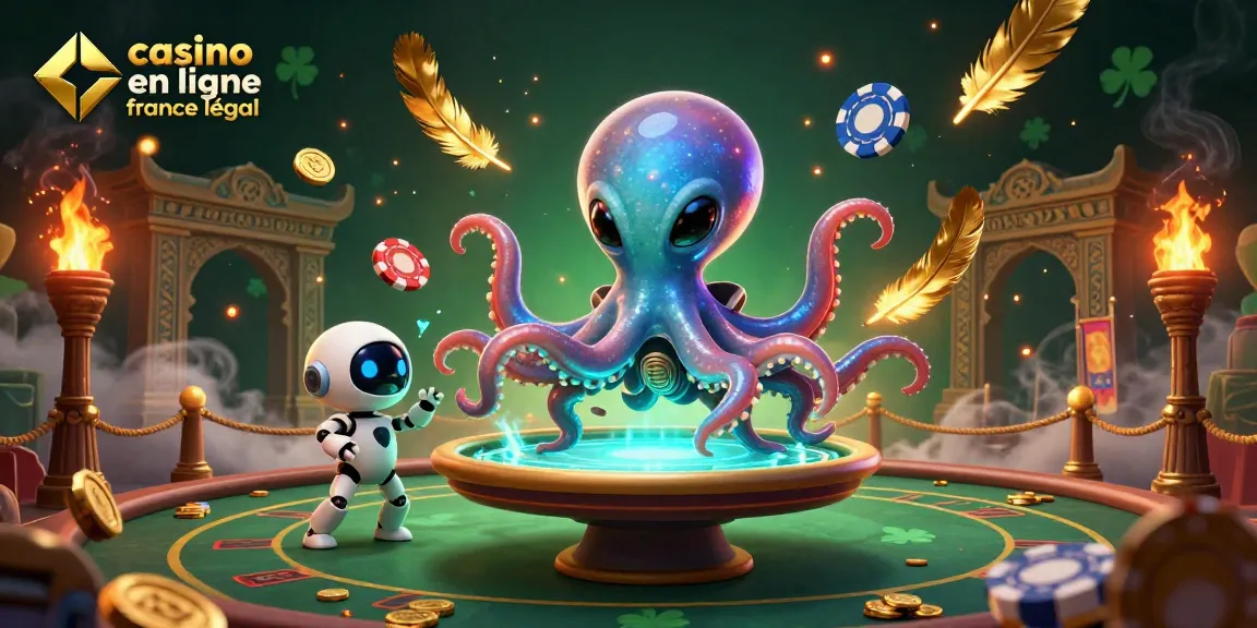 Jouez dans un casino en ligne légal en France avec un croupier pieuvre extraterrestre et des éléments de jeu vibrants.