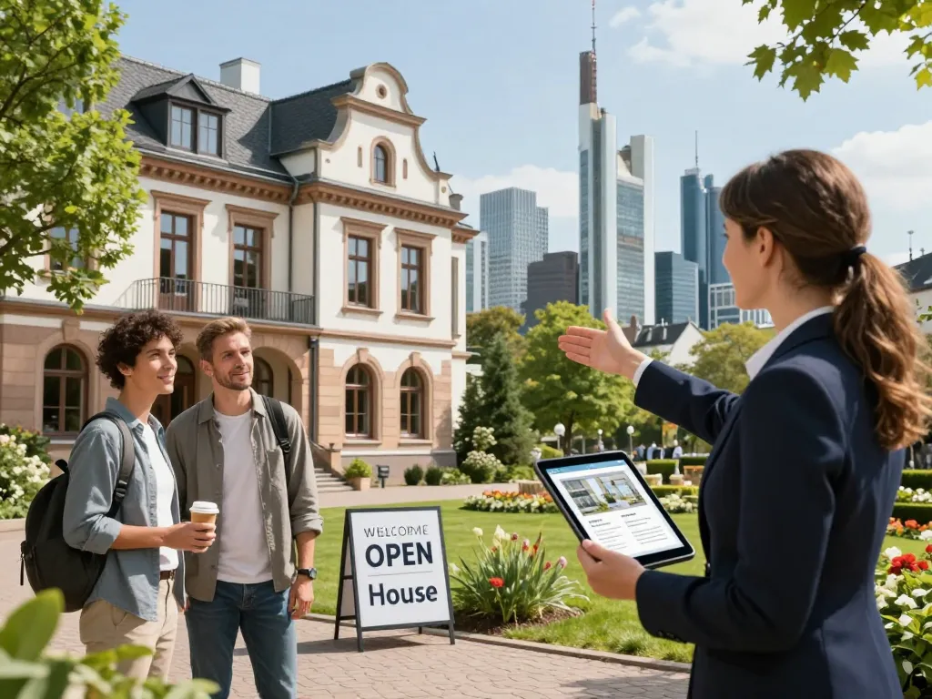Immobilienmakler präsentiert eine Immobilie in Sachsenhausen und hebt den Wert von Immobilienmakler Frankfurt Sachsenhausen mit engagierten Käufern hervor.