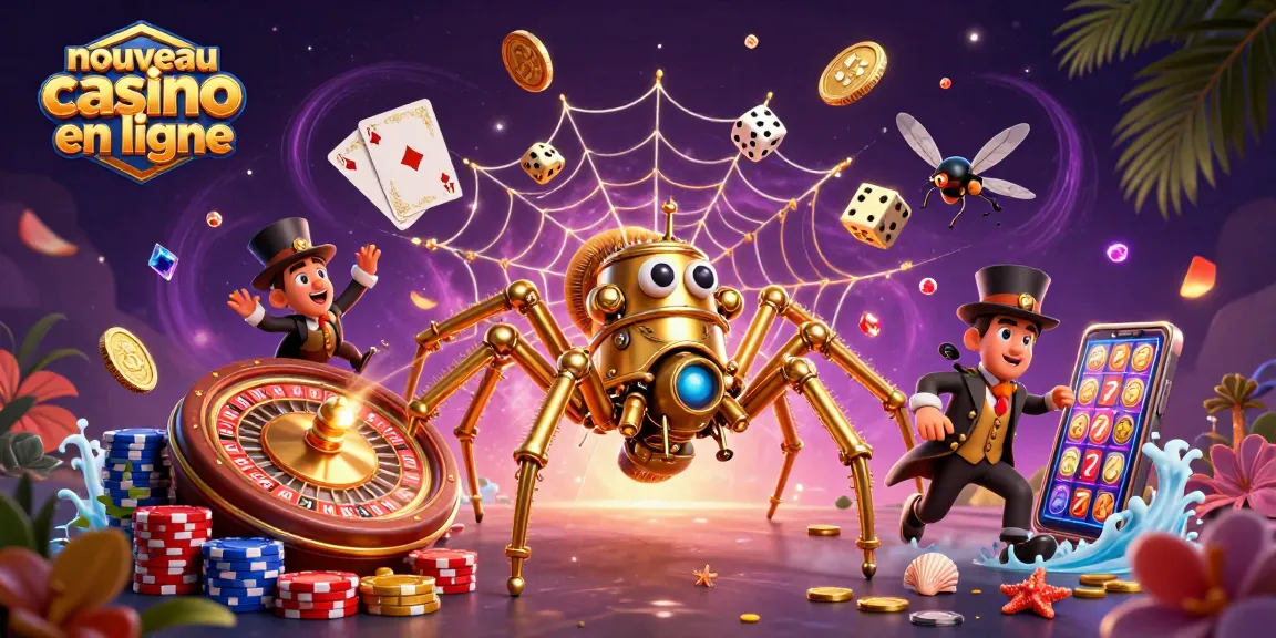 Venez découvrir le nouveau casino en ligne avec une illustration 3D captivante de personnages steampunk et des éléments de jeu brillants.