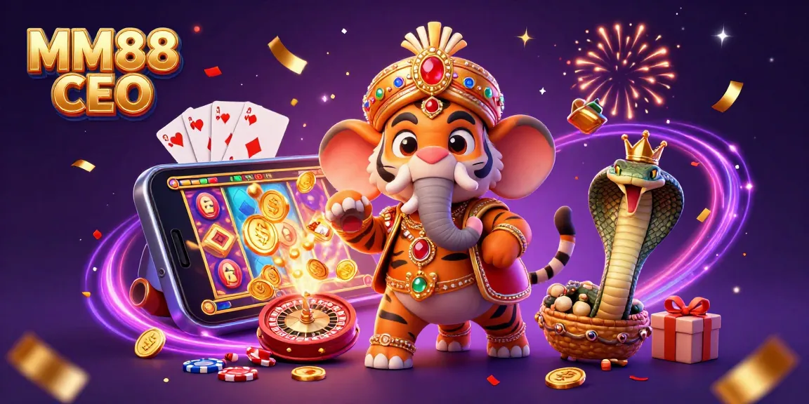 Experience thrilling gameplay with MM88 CEO featuring a tiger maharaja and casino elements.