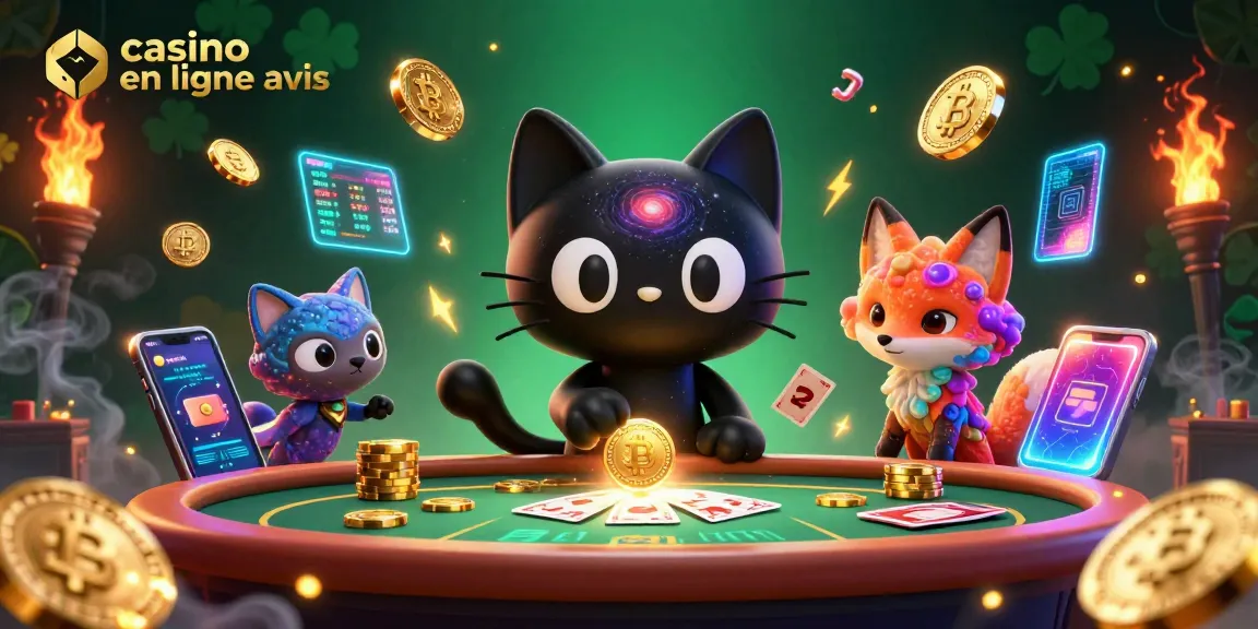 casino en ligne avis : illustre un chat de trou noir et un renard nébula au casino cosmique.