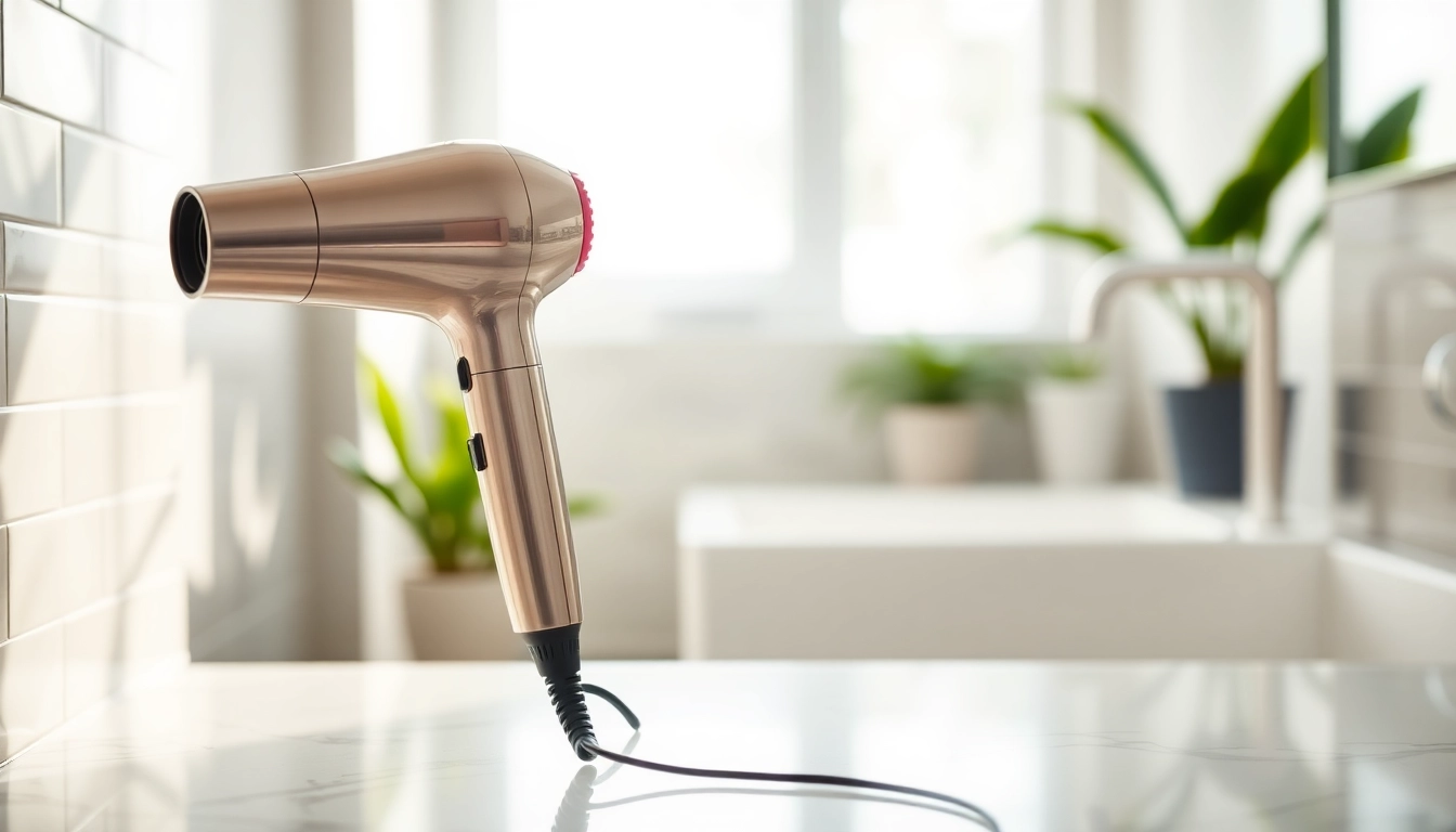 Effortlessly drying fine hair with a chic hair dryer for fine hair in a stylish bathroom.