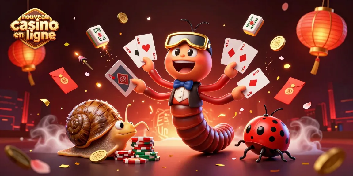 Admirez le nouveau casino en ligne avec un mille-pattes dealer, des jetons brillants et des cartes flottantes.