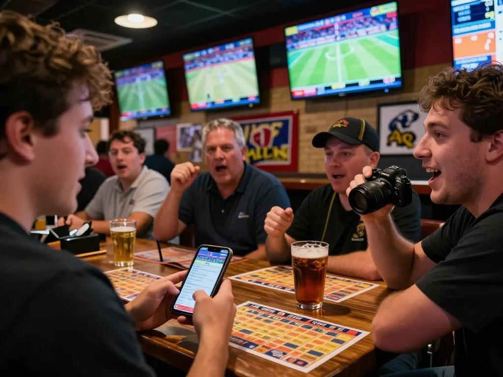 Betting action at a lively sports bar featuring patrons engaged in the thrill of 58win.
