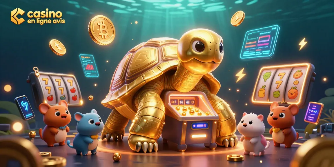 Un aperçu captivant de casino en ligne avis avec une tortue dorée et des éléments de jeu dynamiques.