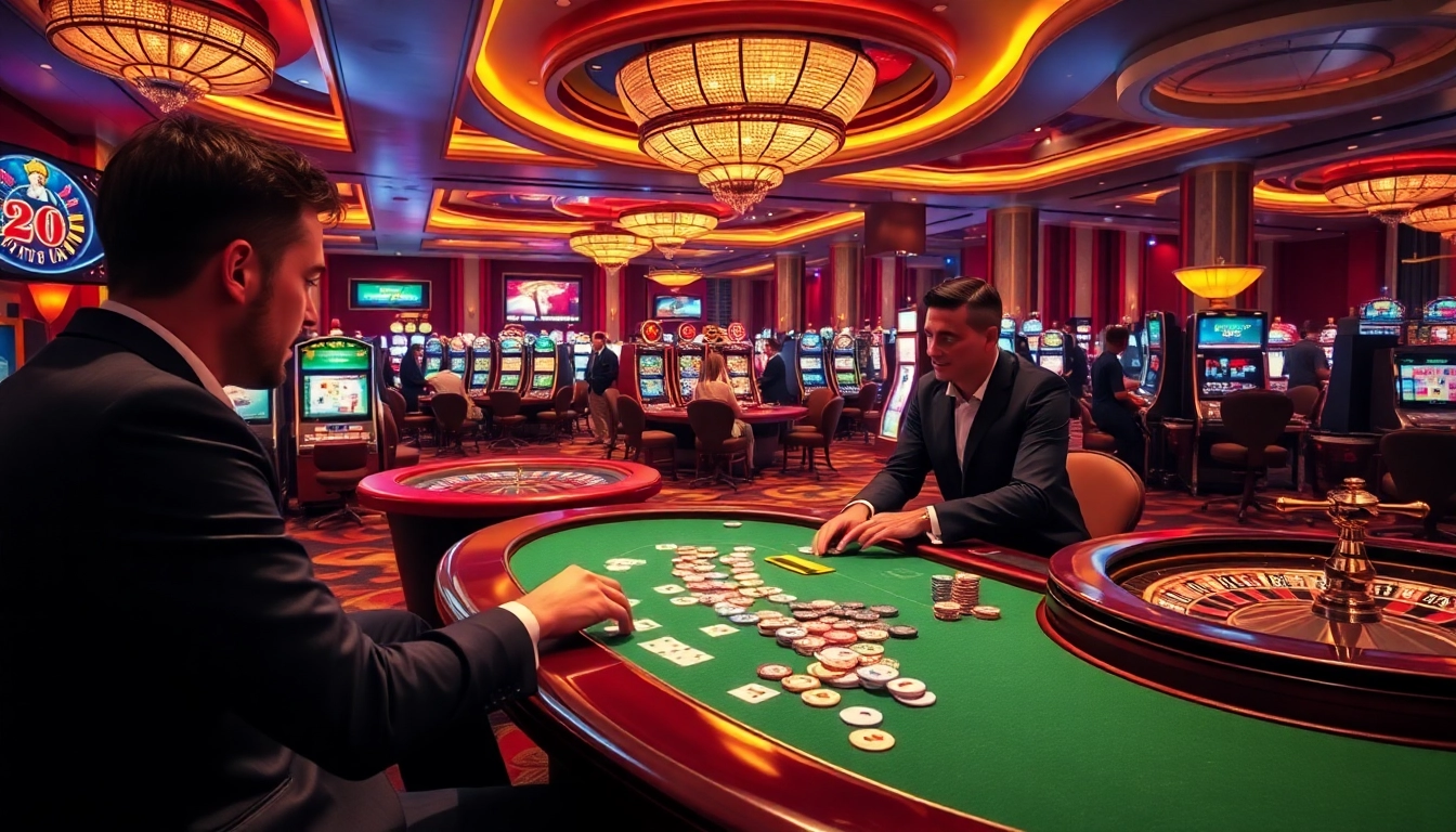 Experience the thrill at mb66.nyc with players enjoying a poker game in an upscale casino.
