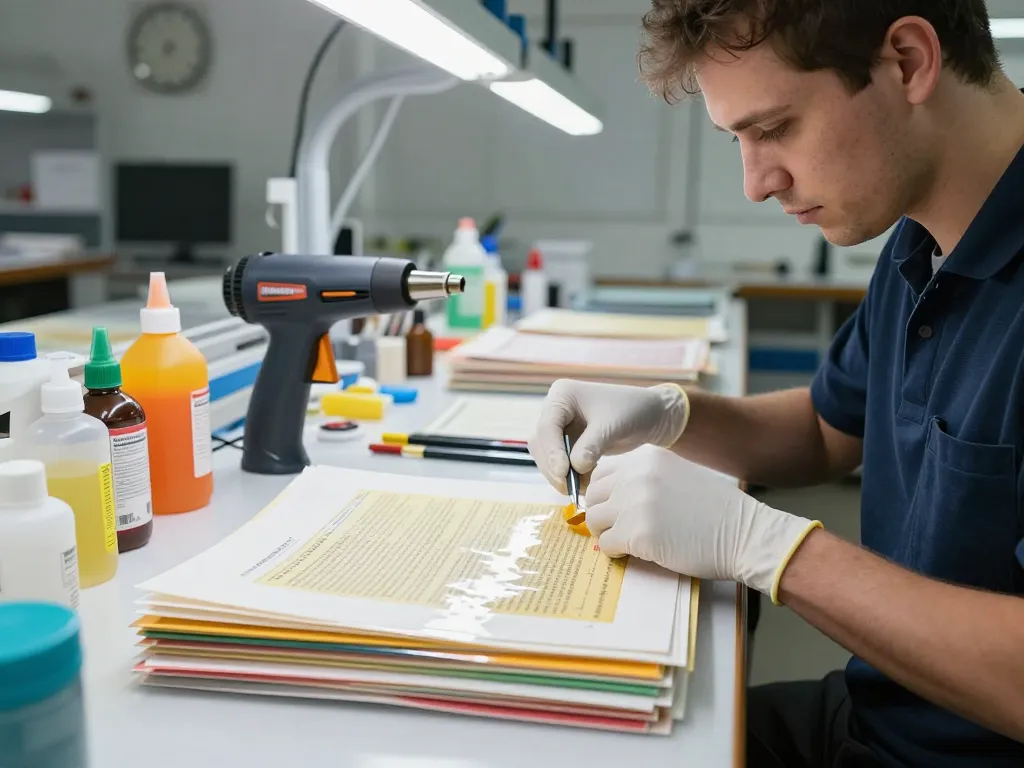 Bóc ép plastic during document restoration by skilled technician ensuring perfect condition and integrity.