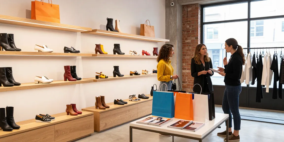 Shopper exploring high-quality 레플리카 shoes in a stylish e-commerce retail space.