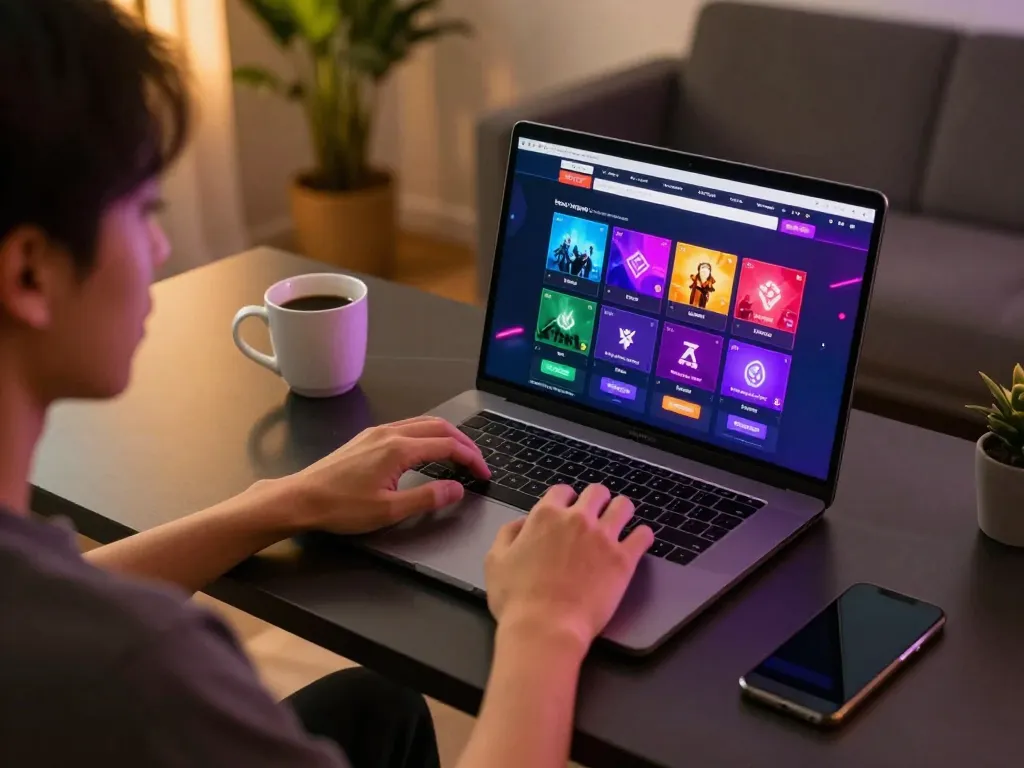 Berpartisipasi dalam permainan situs togel online di laptop modern dalam lingkungan rumah yang nyaman