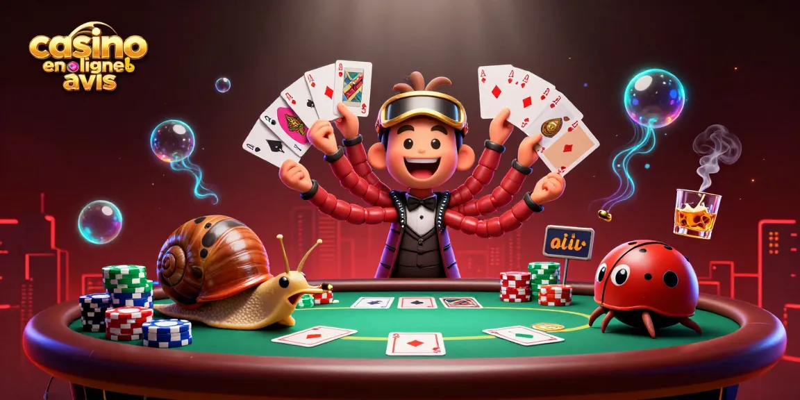 Expérience de jeu immersive dans un casino avec plusieurs personnages animés représentant un avis sur le casino en ligne.