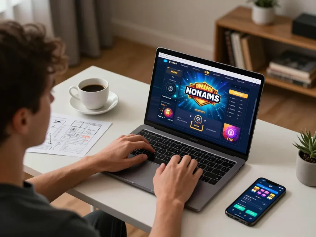 Casinò online italiani non aams player engaging with a vibrant game interface at home.