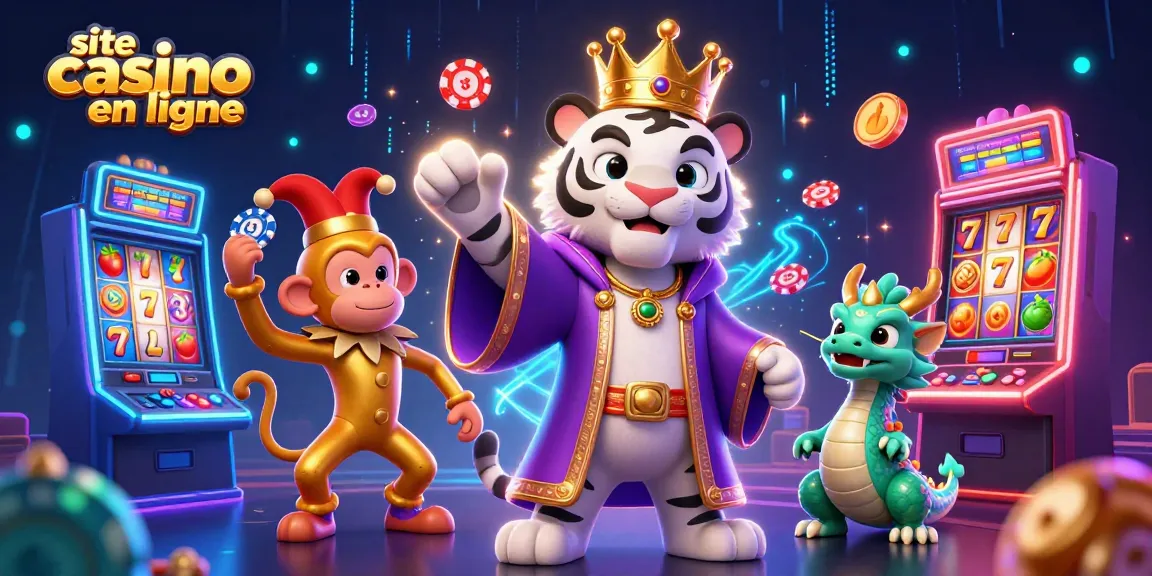 Jouer sur un site casino en ligne avec un tigre élégant, un singe jongleur, et une machine à sous vibrante.