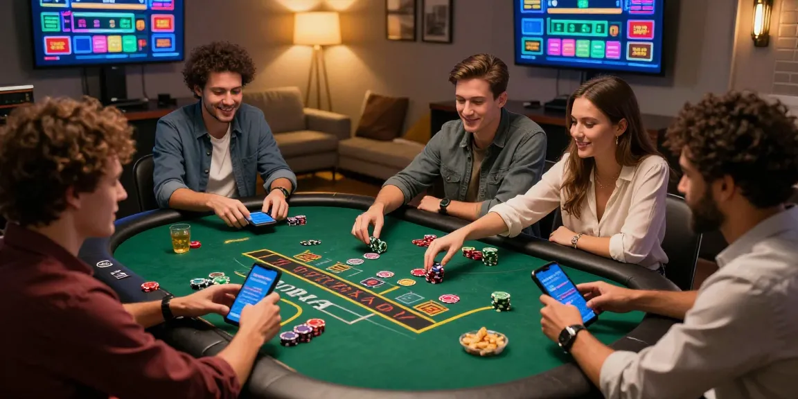 Engaging friends enjoying virtual games at a credit card casino on https://alsbury.co.uk/ in a lively home setting.